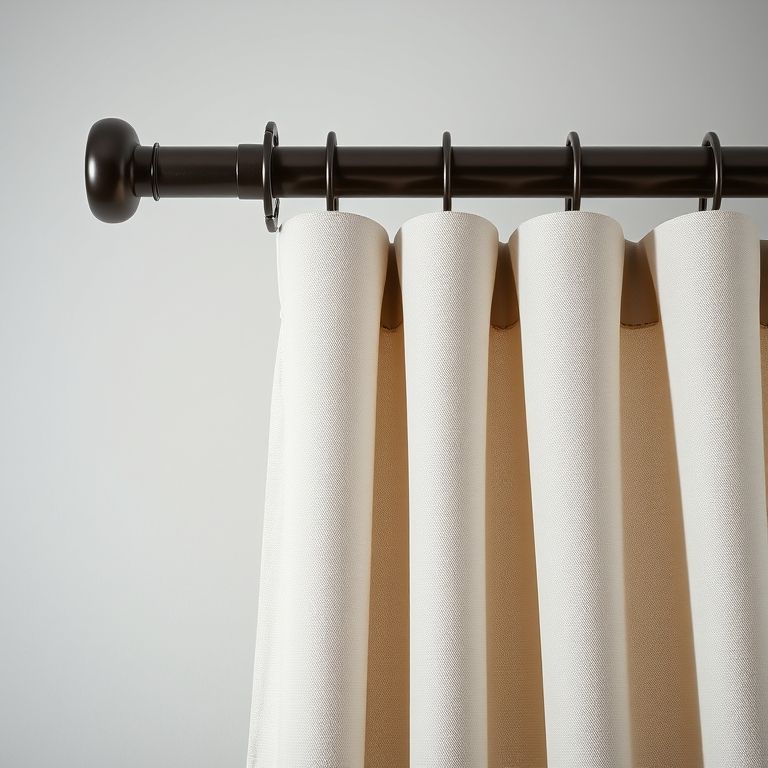 Detalhe de uma cortina pendurada em um varão elegante.