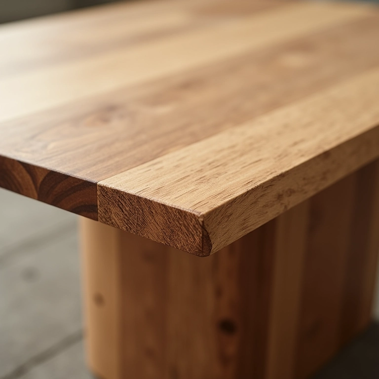 Detalhe de uma mesa de centro de madeira durável com construção robusta.