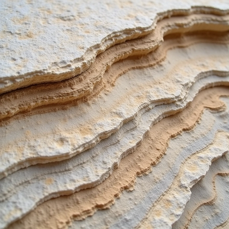 Detalhe de uma pedreira de travertino mostrando as camadas e a formação natural da pedra.