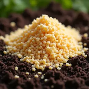 Detalhe de vermiculita e perlita misturadas no solo.