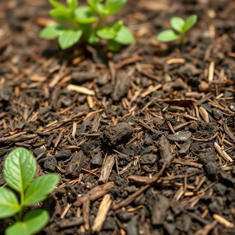 Detalhe do solo sob a cobertura morta, mostrando a melhora na estrutura do solo.