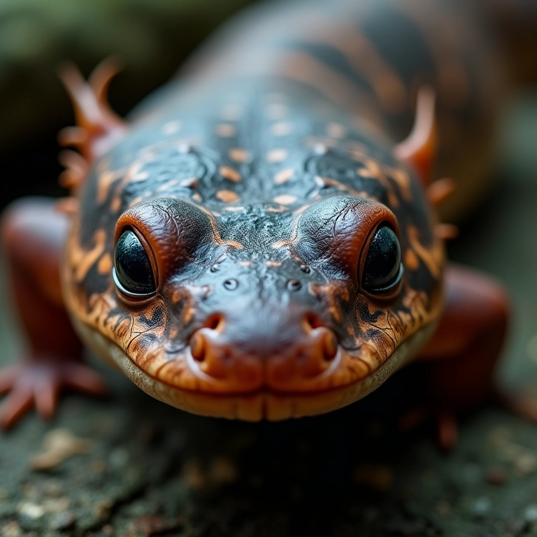 Detalhe do tamanho e textura da salamandra gigante chinesa.