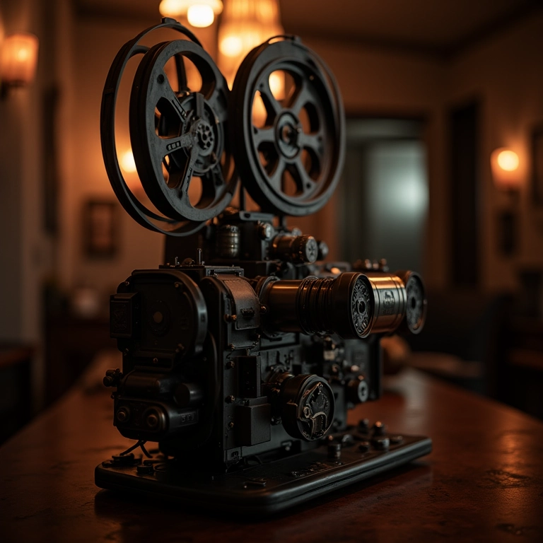 Detalhes internos de um projetor de filme antigo.