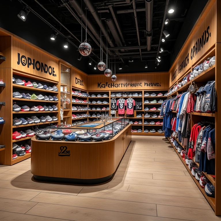Detalhes personalizados e identidade visual em loja de artigos esportivos.