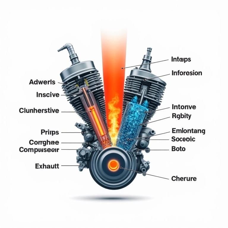 Diagrama animado do ciclo de quatro tempos de um motor.