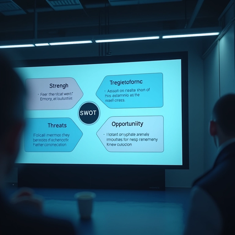 Diagrama da análise SWOT mostrando forças, fraquezas, oportunidades e ameaças.