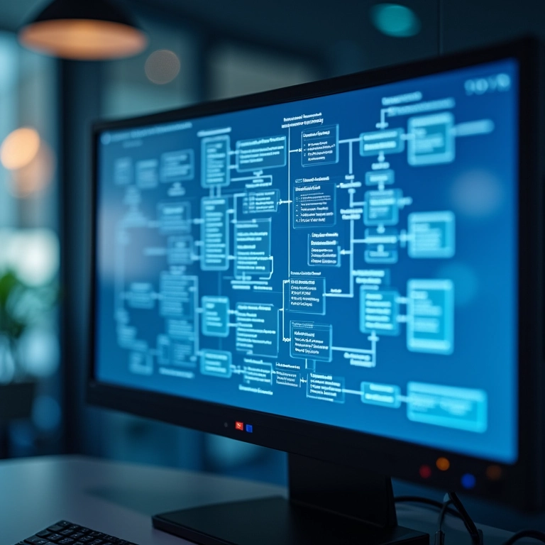 Diagrama de fluxo de trabalho automatizado em uma tela.