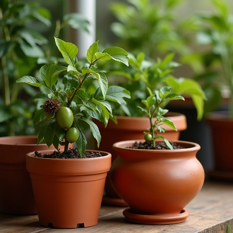 Diferentes materiais de vasos para plantar maracujá.