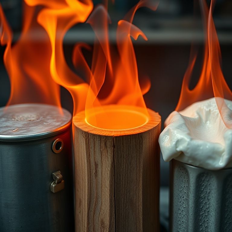 Diferentes materiais reagindo de forma distinta ao calor.