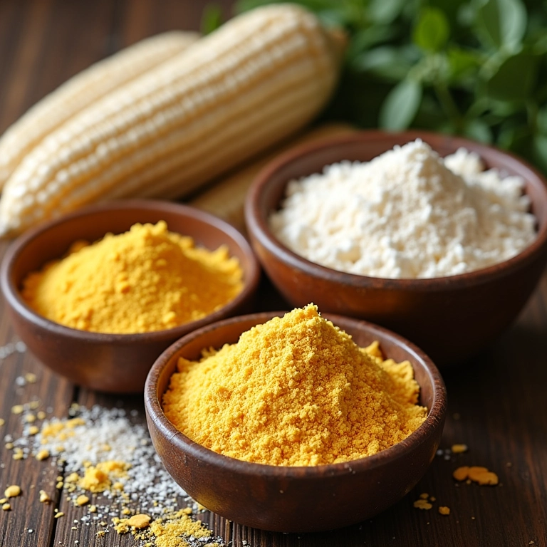 Diferentes tipos de farinha para preparar farofa.