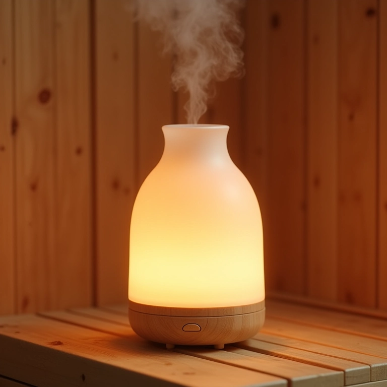 Difusor de aromaterapia em sauna para relaxar os sentidos.