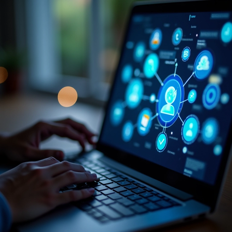 Digitando ideias de conteúdo para redes sociais.