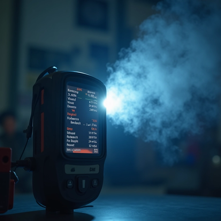 Dispositivo monitorando a qualidade do ar com feixe de luz visível.