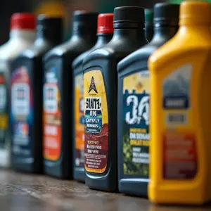 Diversas embalagens de óleo de motor exibindo as normas API e ACEA.