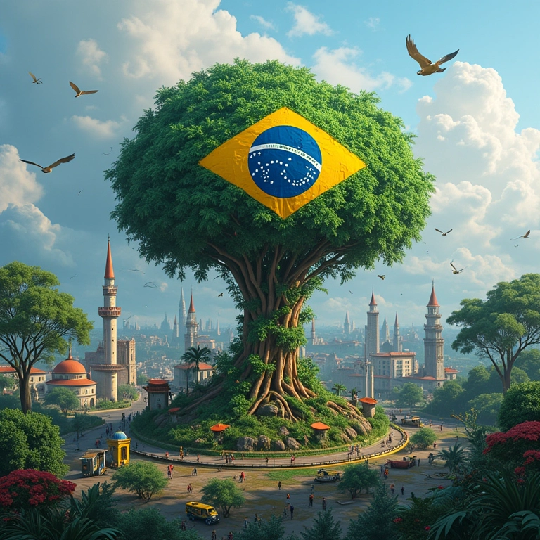 Diversas empresas brasileiras sob um guarda-chuva, representando uma fusão conglomerada.