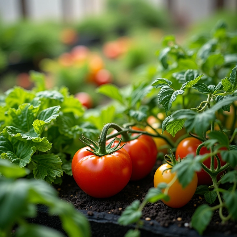 Diversas plantas se beneficiando da eletrocultura: tomates, pimentões e alface.