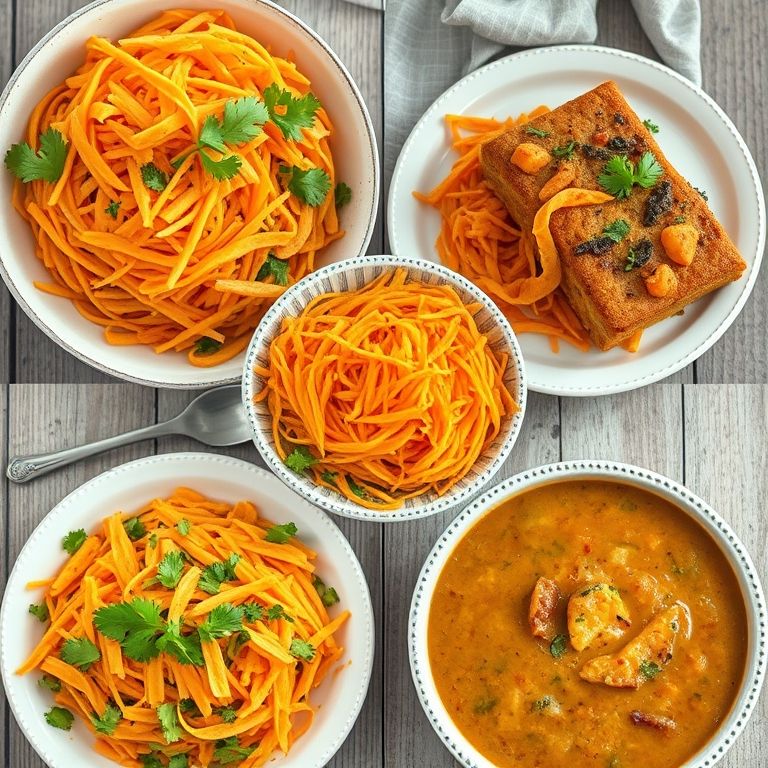 Diversas receitas com cenoura ralada.