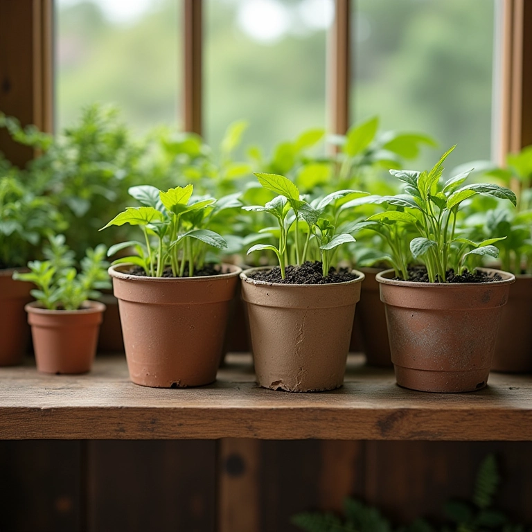 Diversos recipientes para mudas de hortaliças.