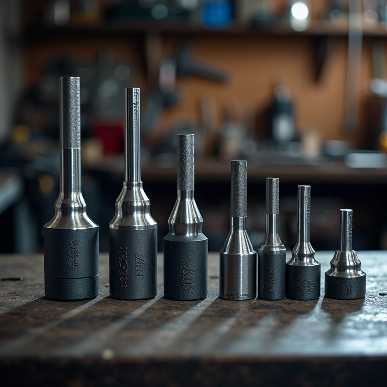 Diversos torquímetros expostos em uma bancada de oficina.