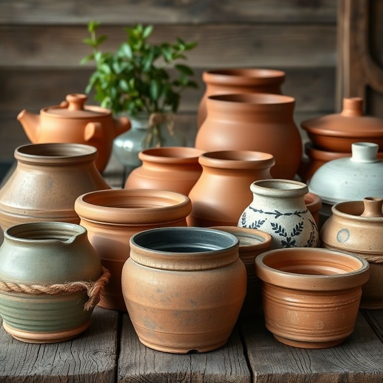 Diversos vasos para plantar almeirão, tamanhos e materiais diferentes.