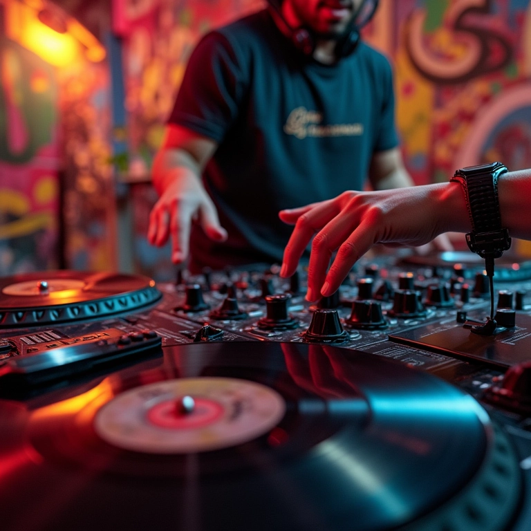 DJ mixando funk em estúdio na favela.