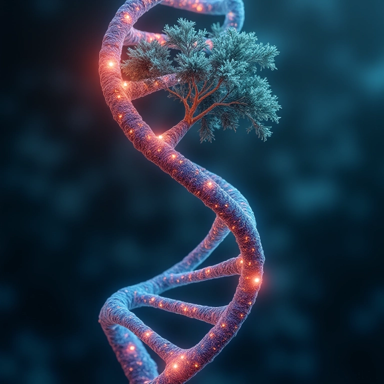 DNA representado como uma árvore, simbolizando a importância para a ciência