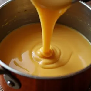 Doce de leite caseiro cremoso sendo preparado em panela de cobre.