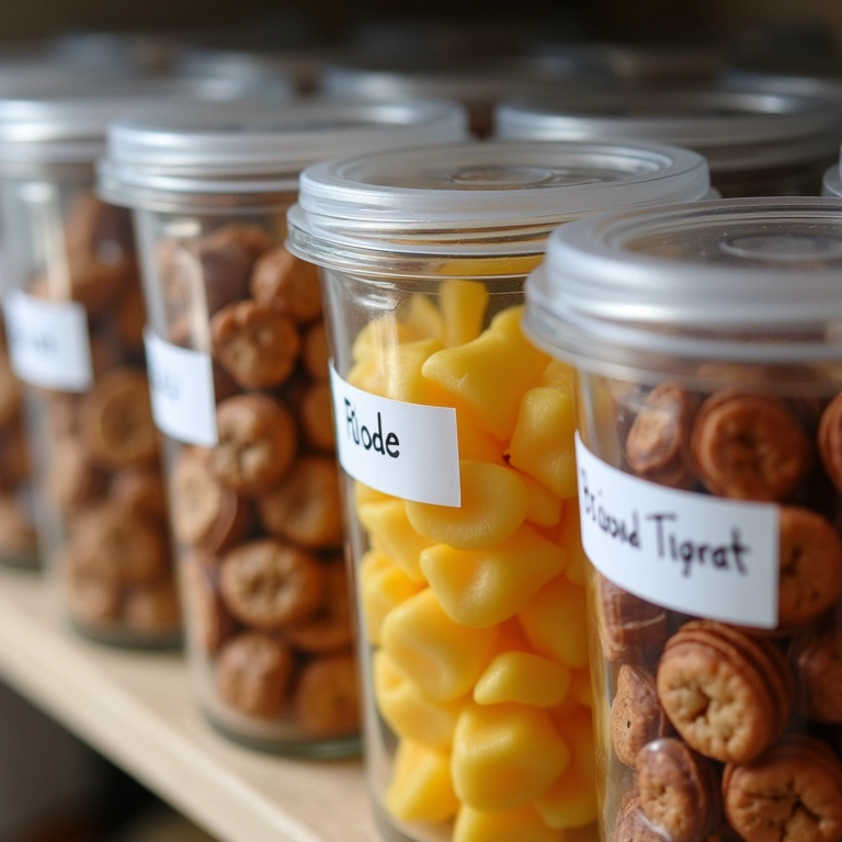 Doces armazenados em recipientes herméticos.