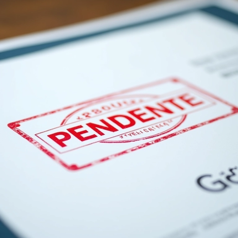 Documento da Receita Federal com selo vermelho 'PENDENTE'.