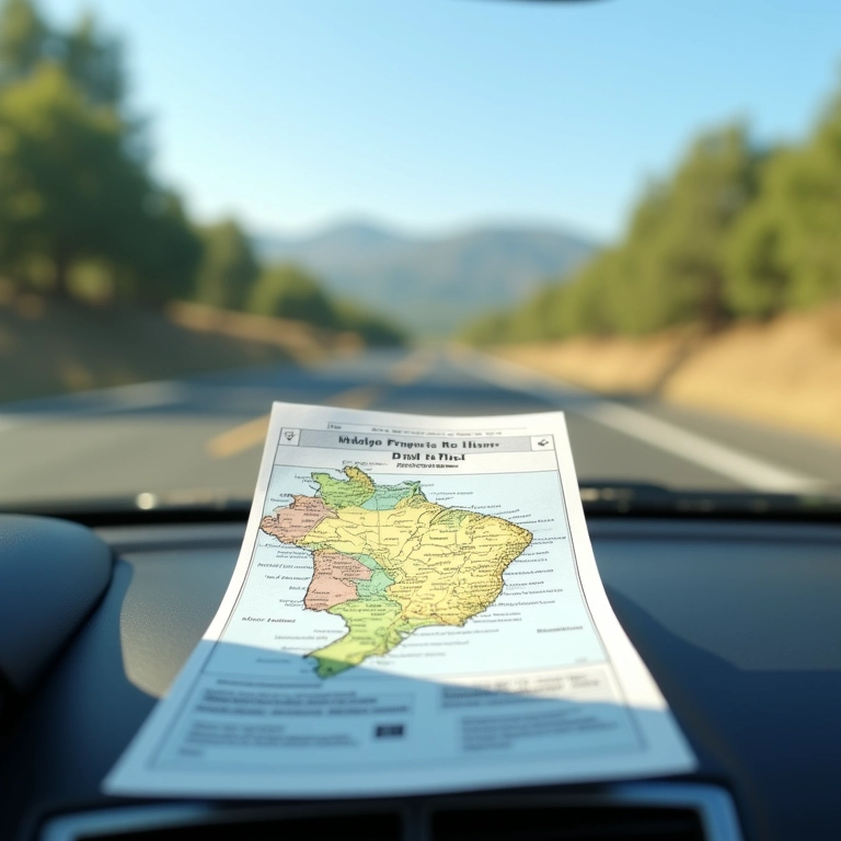Documento de carro em um painel com mapa do Brasil ao fundo.