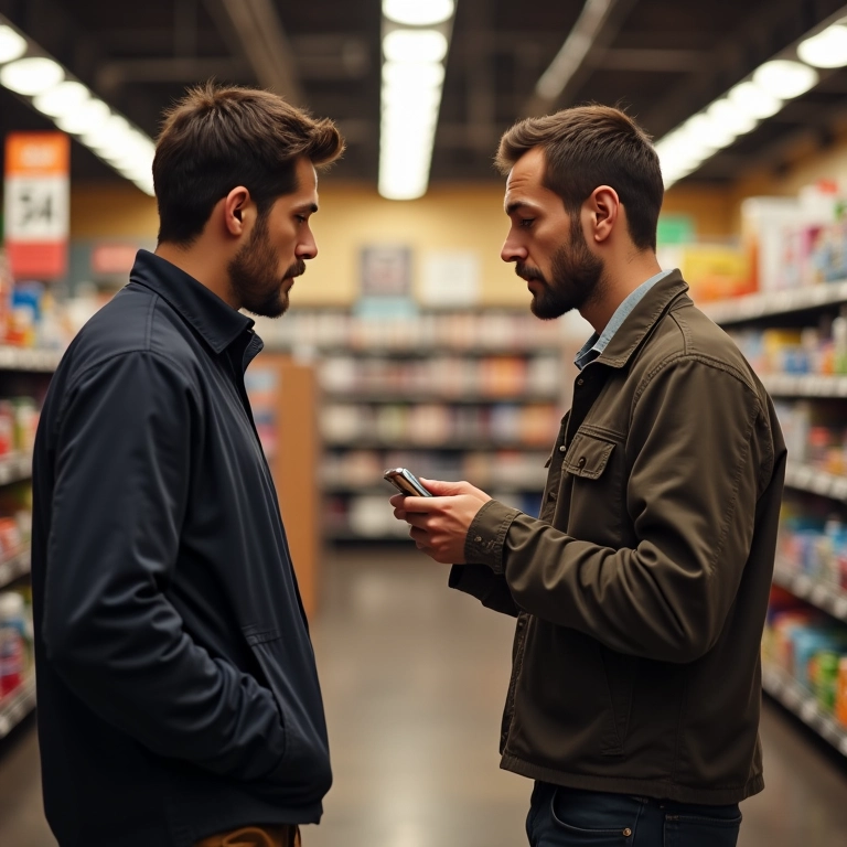 Dono de loja lidando com cliente abusivo.