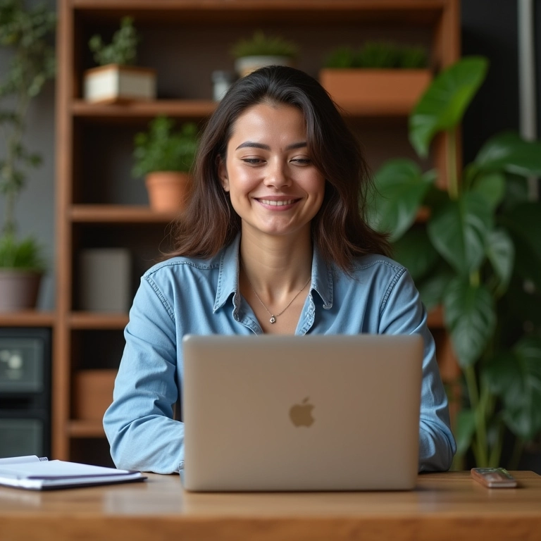 Dono de pequeno negócio gerenciando pedidos online em laptop com decoração brasileira.