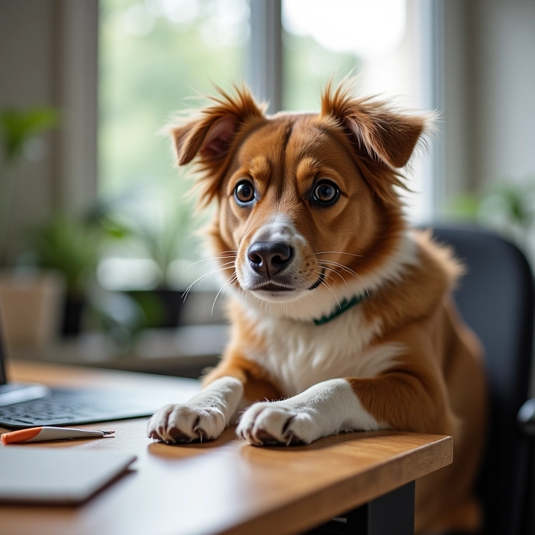 Dono limpando mesa com produto de limpeza seguro para animais.