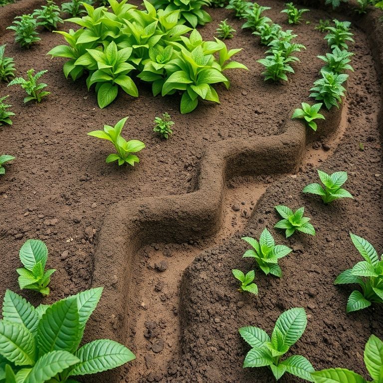 Drenagem eficiente em horta em zigue-zague.