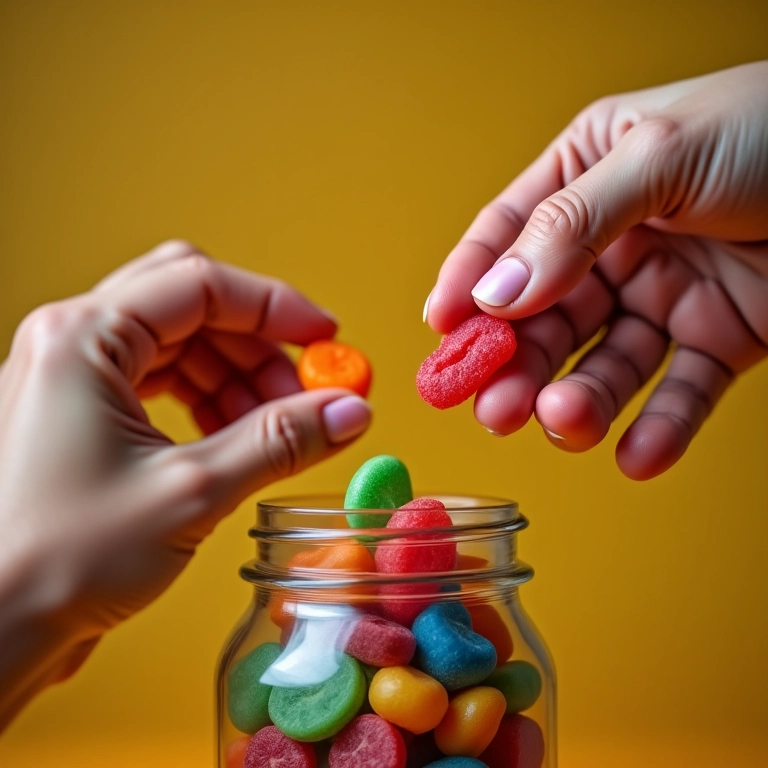 Duas mãos alcançando doces diferentes em um pote, ilustrando eventos mutuamente exclusivos.