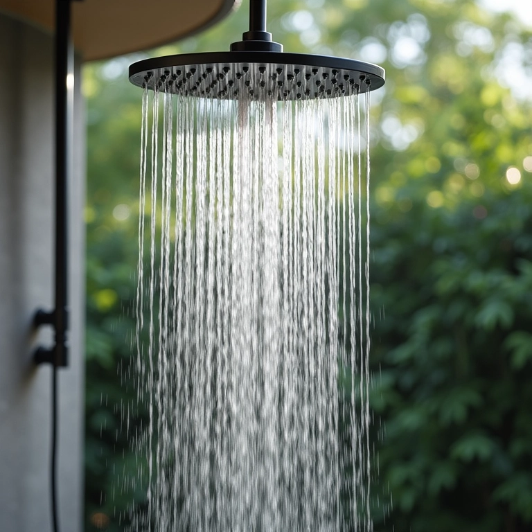 Ducha externa com chuveiro de teto para uma experiência luxuosa.