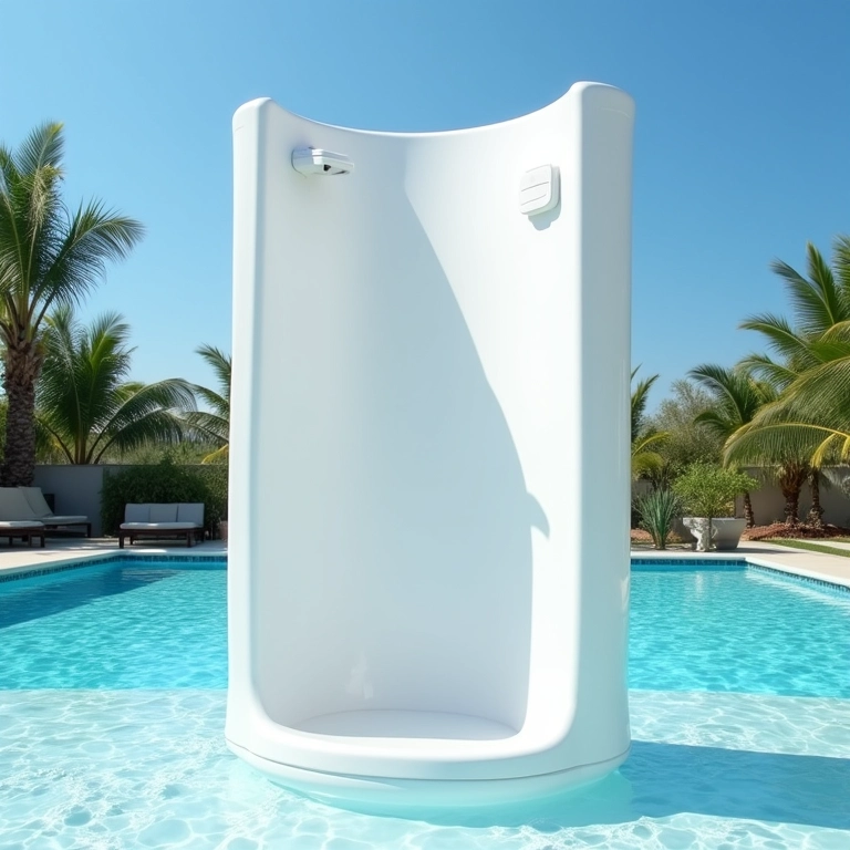 Ducha externa portátil para fácil instalação ao lado da piscina.