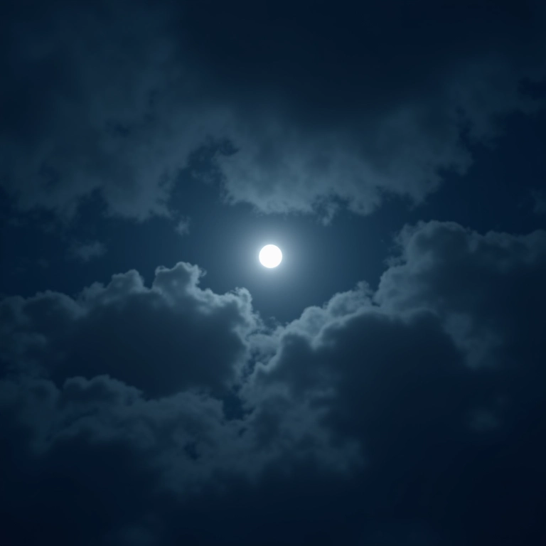 Eclipse lunar fraco visível através de um céu nublado.