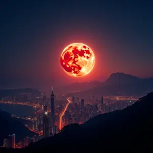 O Que É Um Eclipse Lunar A Terra Entre O Sol E A Lua Sombra Celestial Eclipse lunar total sobre o Rio de Janeiro, com cores vibrantes.
