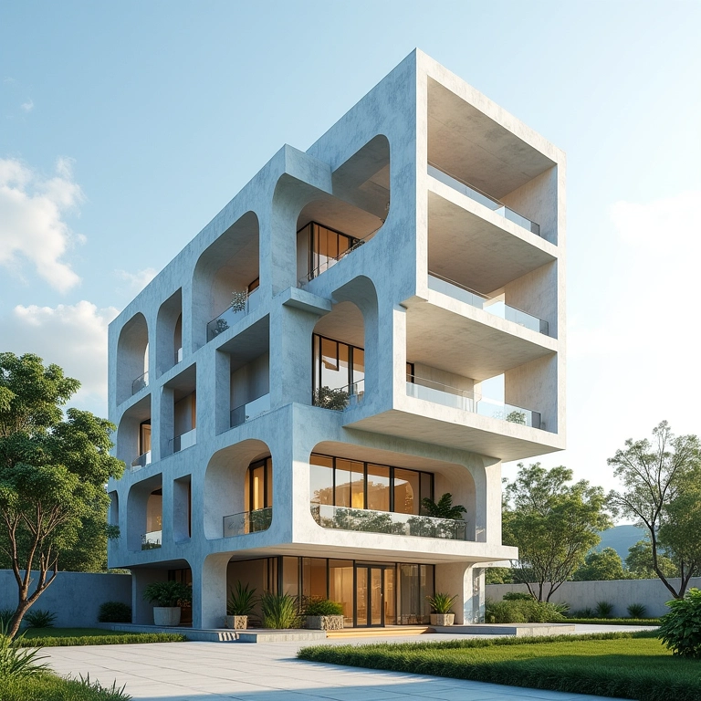 Edifício paramétrico otimizando luz natural, ventilação e eficiência energética.