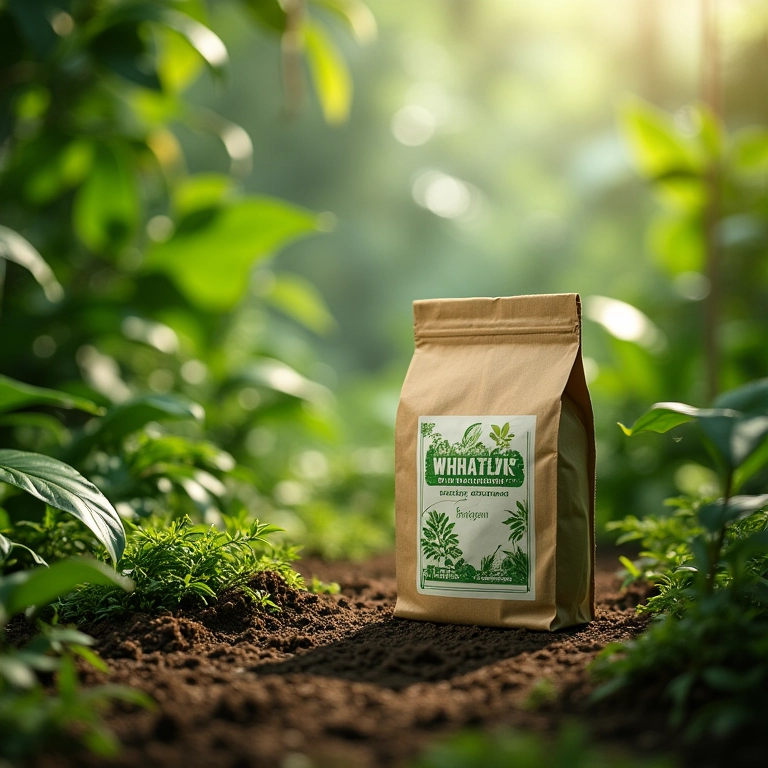 Embalagem biodegradável de produto feita de materiais sustentáveis.