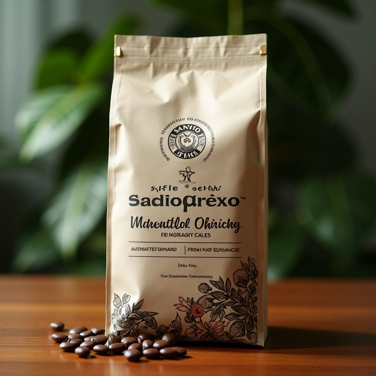 Embalagem de café especial Café Santo Grão com foco em sustentabilidade.