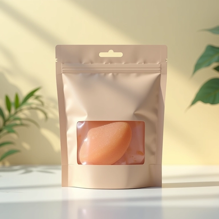 Embalagem de produto com visor transparente mostrando o interior.