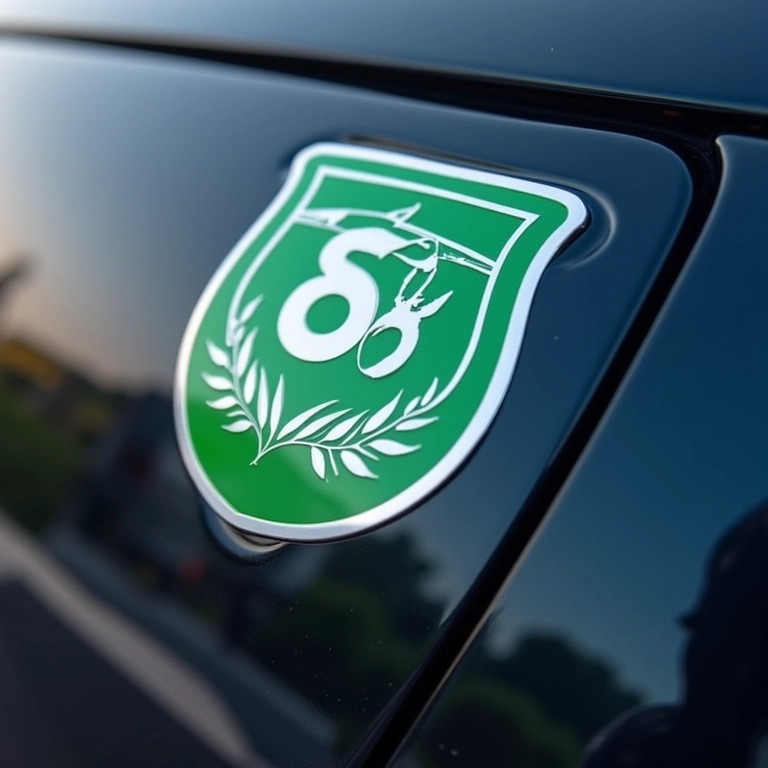 Emblema de motor flex em um carro, mostrando compatibilidade com diferentes combustíveis.