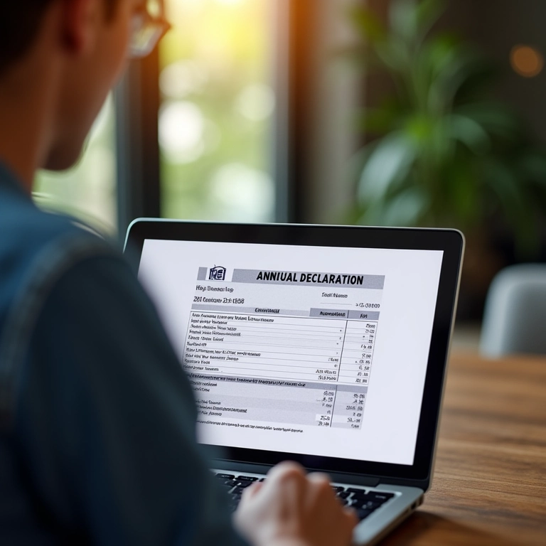 Empreendedor brasileiro preenchendo a declaração anual de faturamento do MEI.