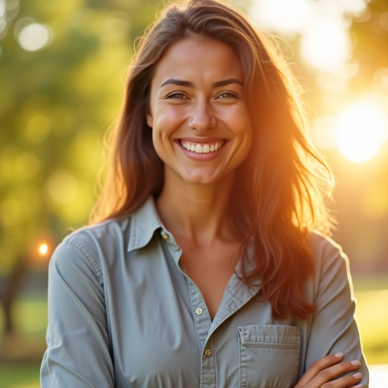 Empreendedor sorrindo, representando atitude positiva.