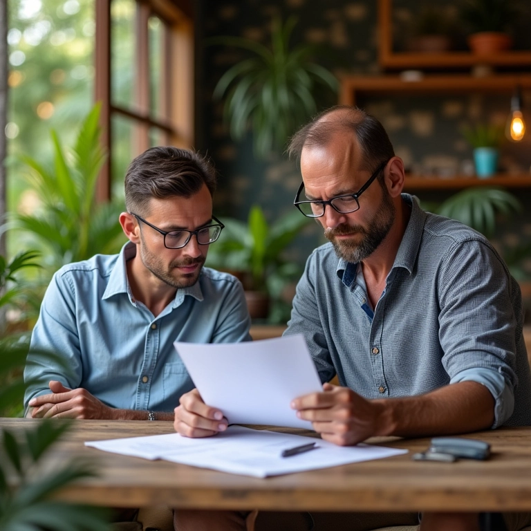 Empreendedora analisando planos estratégicos com mentor em ambiente vibrante e inspirador.