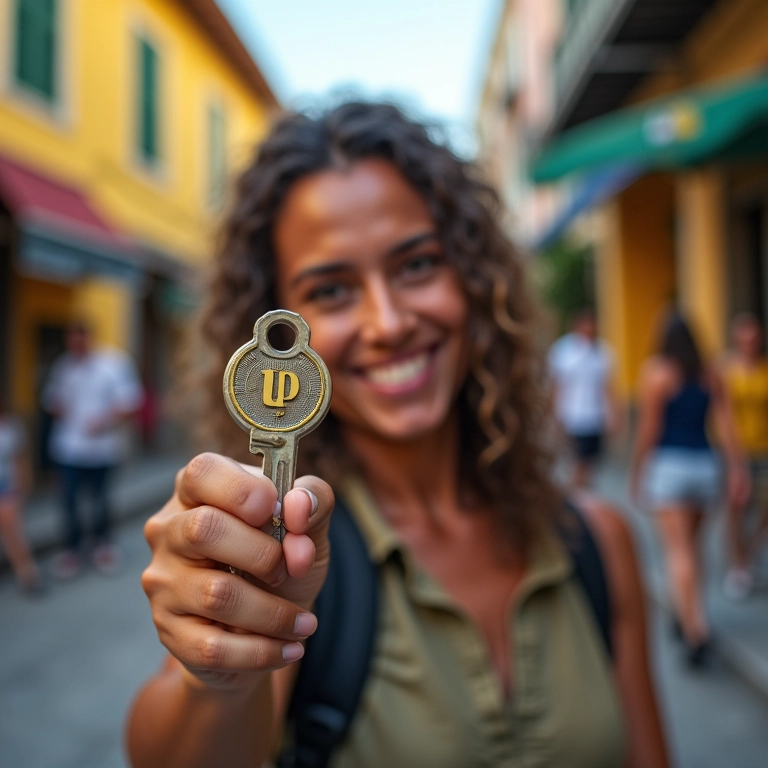 Empreendedora brasileira sorrindo e segurando uma chave, simbolizando os benefícios de ser MEI.