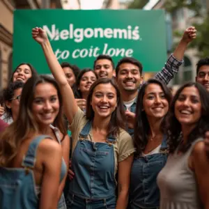 Empreendedores diversos comemorando o sucesso de vendas online no Mercado Livre.