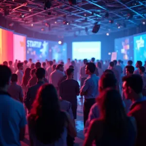 Principais Eventos de Empreendedorismo Para Participar em 2025 Empreendedores diversos em conferência de empreendedorismo.